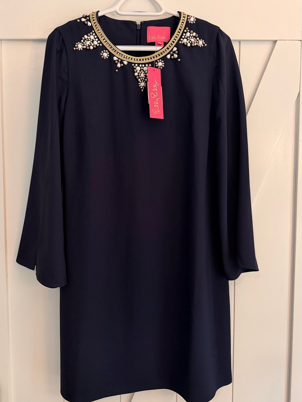 Lilly Pulitzer Anastasia Dress in True Navy with Beaded Neckline
